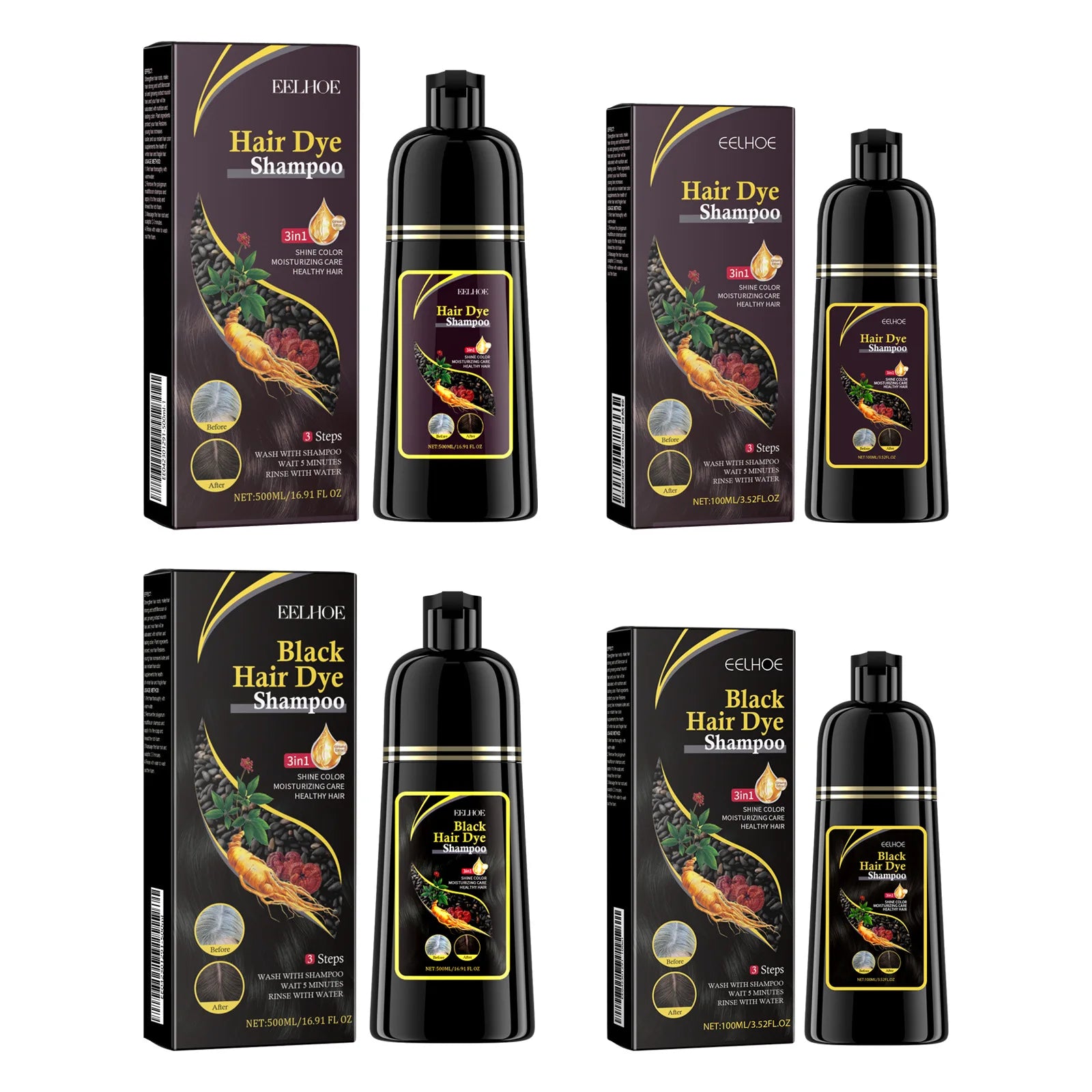 Champú natural 3 en 1 cabello negro